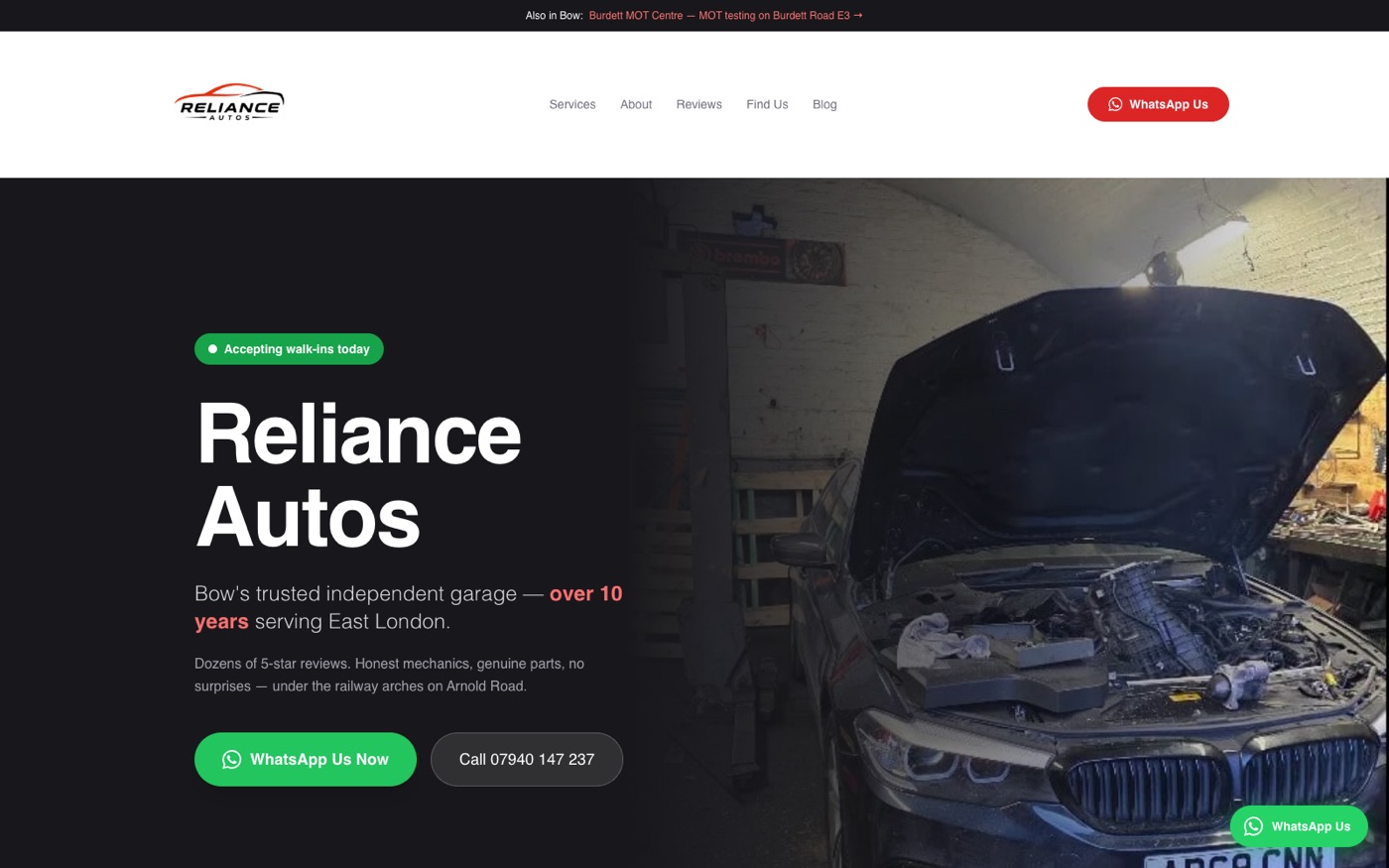 Reliance Autos website